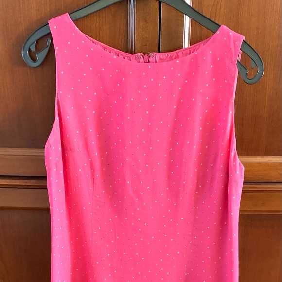 Beautiful fuchsia pink sheer rayon dress with tiny multicolor polka dots size M - Picture 8 of 16